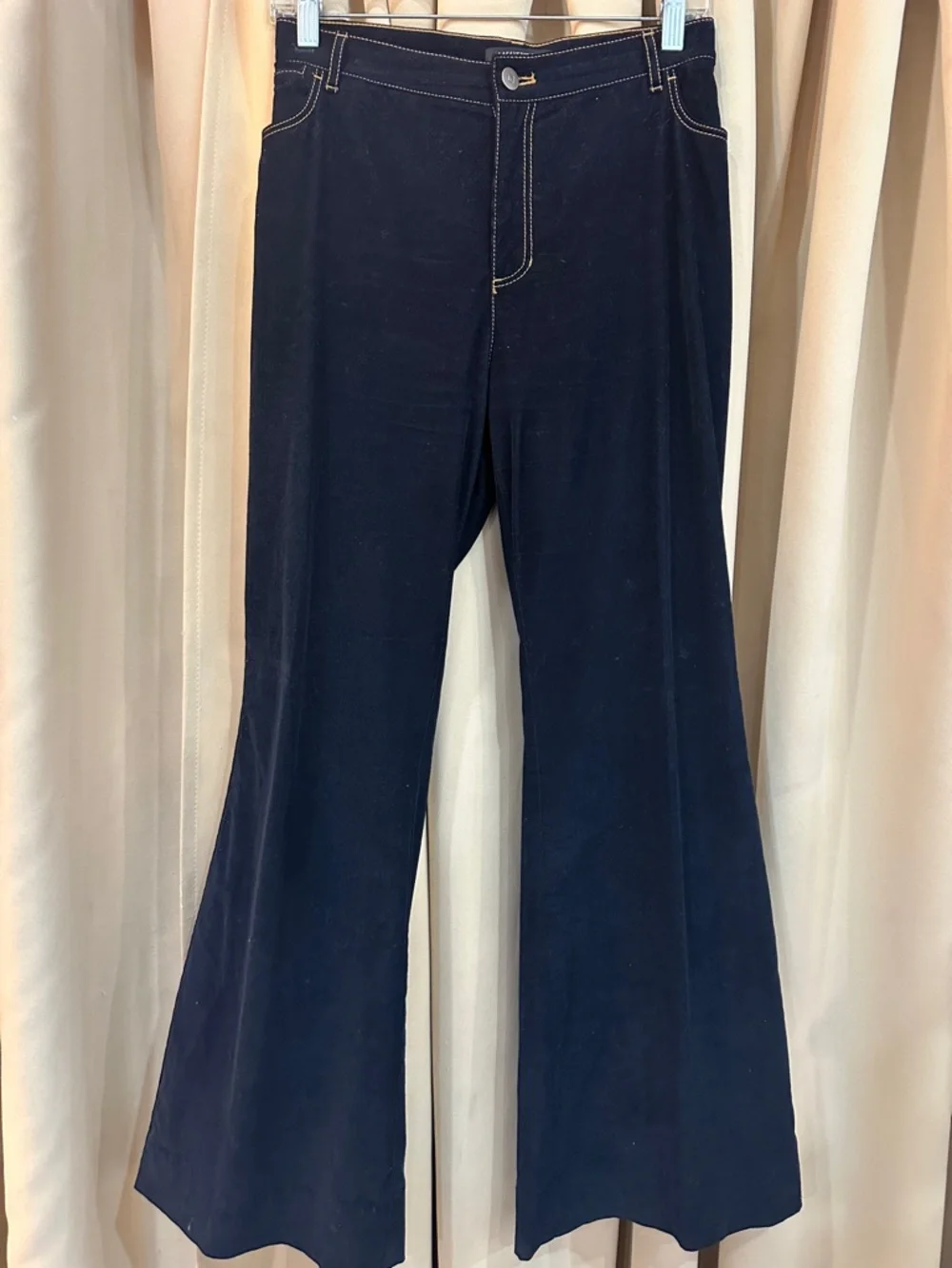 Lafayette 148 Dark Navy Wide-Leg velvety Pants with Contrast Stitching size 14 - Picture 3 of 6